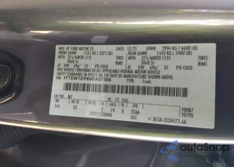 2022 Ford F-150 Xlt z USA, uszkodzony, nr VIN 1FTEW1EP8NFA57566